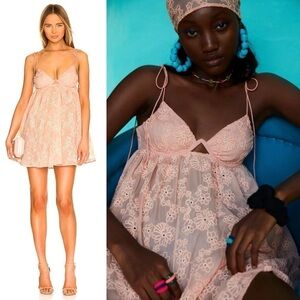 NEW! For Love and Lemon- Pastel Orange Lace Deep V Frances Mini Dress Size XL